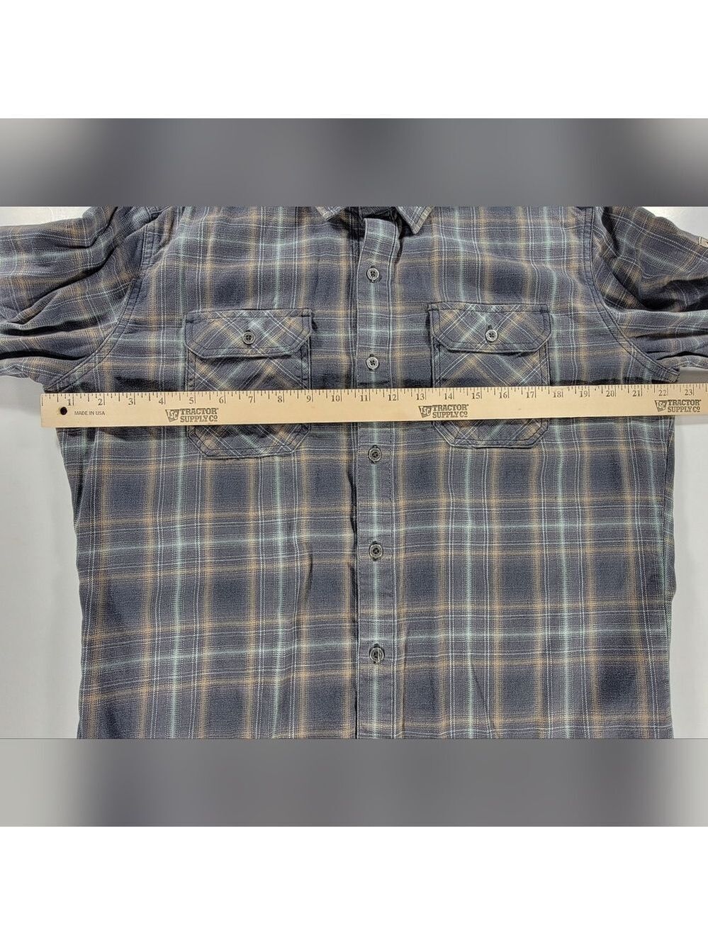 Kuhl Dillingr Flannel Shirt Men Medium Plaid Pockets Long Sleeve Gray Turquoise - Picture 8 of 13